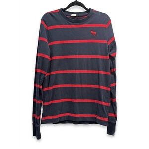 Abercrombie & Fitch Mens XXL Muscle Long Sleeve Striped T-Shirt Navy Red Logo
